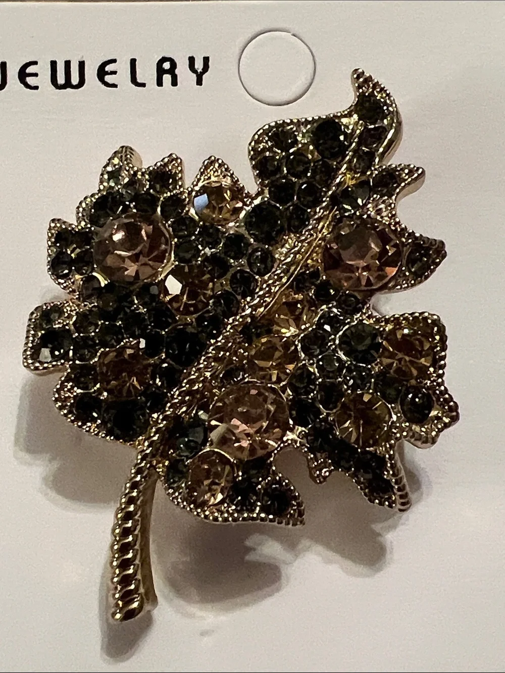 3/$18 Gold Leaf Brooch with Champagne and Black Crystals Lot 6071